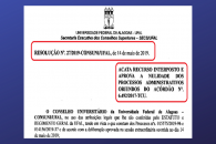 Destaques de um trecho inicial da Resolução de nº 27/2019 publicada pelo Conselho Universitário da Ufal