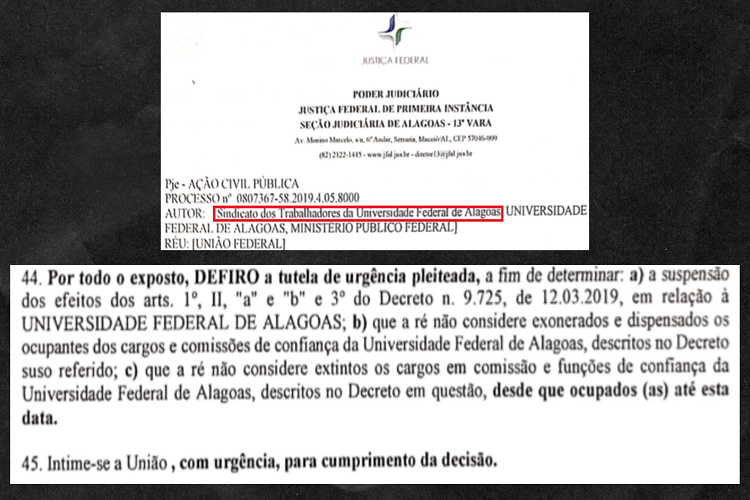 Trecho da decisão proferida pela 13ª Vara Federal em Alagoas Trecho da decisão proferida pela 13ª Vara Federal em Alagoas