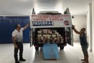 Material colocado no veículo do Sintufal para o início do processo de entrega | Foto: Foto: Ascom/Sintufal