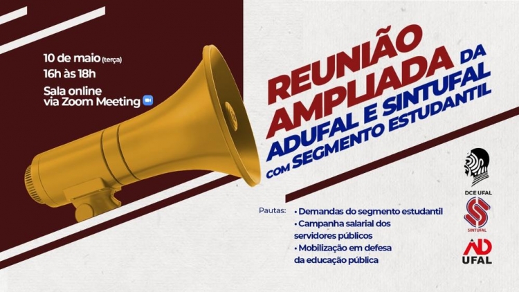 Reunião ampliada dos sindicatos com segmento estudantil da Ufal vai ocorrer nesta terça (10) Reunião ampliada dos sindicatos com segmento estudantil da Ufal vai ocorrer nesta terça (10)