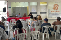 Momentos da Assembleia Extraordinária do Sintufal, hoje pela manhã, no CIC | Foto: Ascom/Sintufal