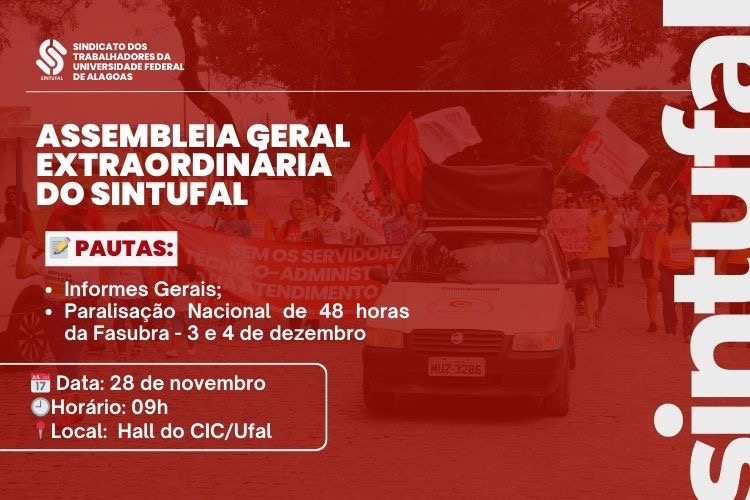 Sintufal realiza Assembleia Geral Extraordinária nesta sexta-feira (28/11)