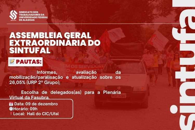 Sintufal convoca categoria para Assembleia Geral Extraordinária na próxima terça-feira (9/12)