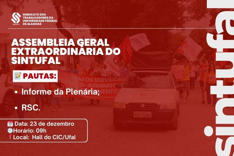 Sintufal convoca Assembleia Geral Extraordinária para o dia 23 de dezembro