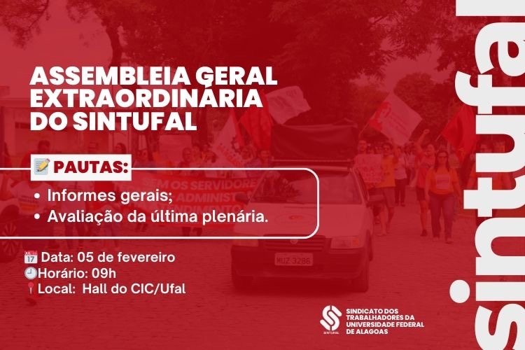 Sintufal realiza assembleia extraordinária na próxima 5ª feira