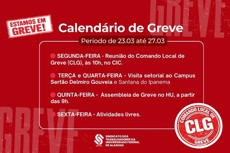 Calendário de Greve de 23 a 27 de março