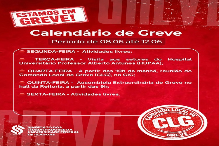 Calendário de Greve da semana de 08 a 12 de junho