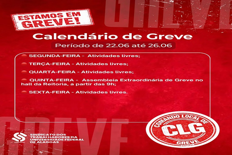 Calendário de Greve da Semana de 22 a 26 de junho